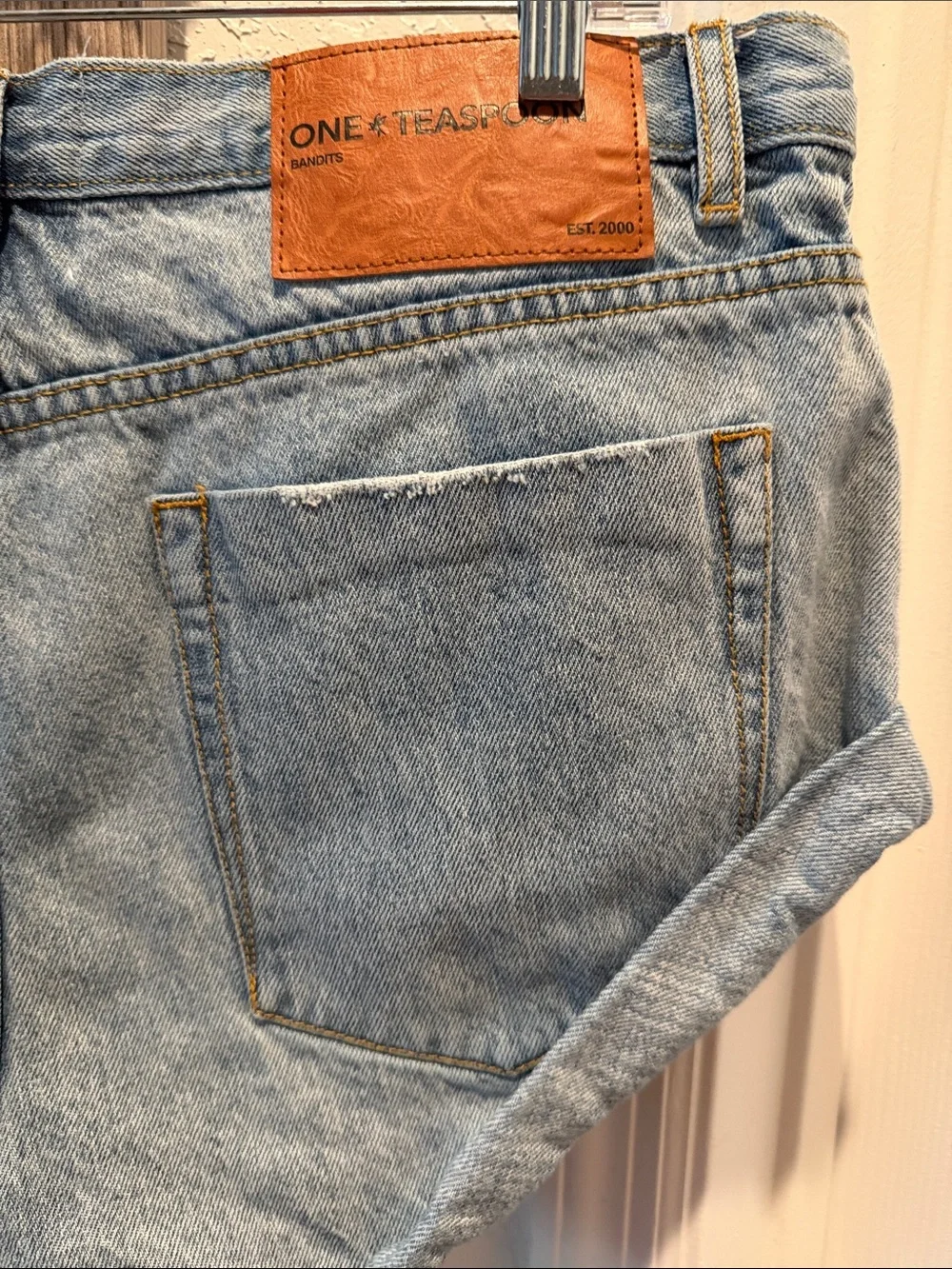 One Teaspoon Light Blue Denim Roll Cuff Shorts